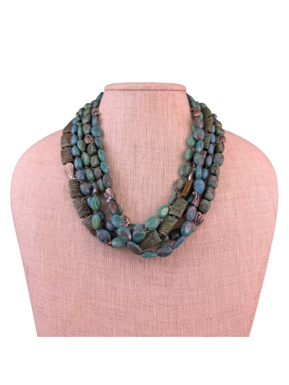 Coldwater Creek Womens Multi-Green Resin Beaded 5-Strand Collar Necklace